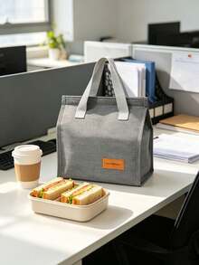 1pc Solid Color Large Capacity Hook And Loop Lunch Insulated Bag, Made Of Wear-Resistant Waterproof Oil-Proof Oxford Fabric, With Thickened Aluminum Foil Lining For Long-Lasting Temperature Retention, Hook And Loop Closure For Easy Opening And Leak-Proof, Large Capacity Can Hold Multiple Meals - Multicolor - View 9