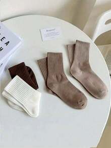 6 Pairs/Set Solid Color Sports Knee-High Socks For Teenagers, Daily Wear - Multicolor - View 3