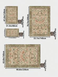 Green Vintage Floral & Bird Pattern Living Room Rug, Suitable For Kitchen, Dining Room, Faux Cashmere Bedroom Rug, Holiday Decor Living Room Rug, Indoor/Outdoor, Office, Lobby, Area Rug, Non-Slip Doormat, Bathroom Rug, Hallway, Study And Gaming Area Rug - Olive Green - View 4