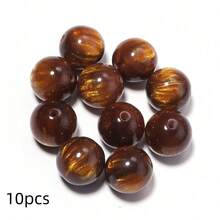 5-30pcs 8-20mm Resin Faux Wood Grain Gold-Plated Round Beads, Vintage Brown & Gold Faux Tiger Eye Beads, Handmade DIY Jewelry Making Supplies For Necklaces, Bracelets, Earrings - Durable Craft Materials, Shiny Surface, Smooth Texture, Essential For Hobbyists - Gilded Round - View 13