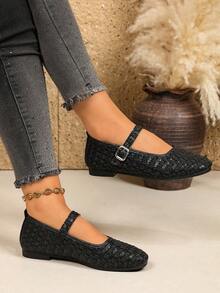 Women's Retro Mary Jane Flat Shoes, Square Toe Soft Sole, Multiple Colors Available, Versatile For Spring/Summer - Black - View 6