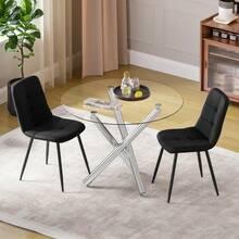 Jooli H Modern Upholstered Dining Chairs Set, Black Linen Fabric Kitchen Chairs With Black Metal Legs For Dining Room, Kitchen - Black Linen Fabric - View 7