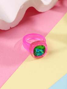 Colorful Embroidered Flower Beaded Button Dopamine Flower Resin Ring, Harajuku Creative Y2K Decorative Ring, Cosplay Ring - Multicolor - View 11