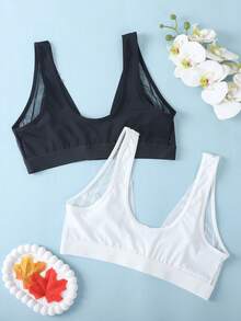 2pcs Wireless Deep V Push-Up Bras, Front Closure Adjustable Semi-Sheer Mesh Breathable Seamless Wire-Free Lift Support Comfortable Everyday Bra - Multicolor - View 5