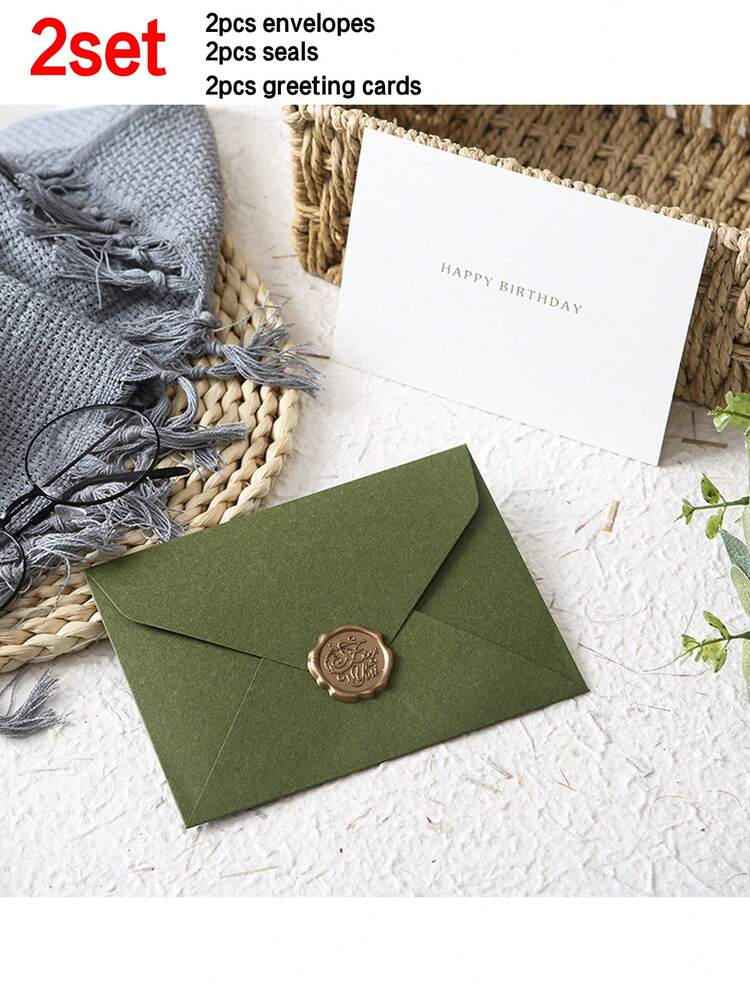 2pcs/5pcs High Quality Solid Color Envelopes (With Stamp), Avocado Green, Olive Green, Cards, Wedding Invitations, High Quality Envelopes, Love Letters, Wedding Invitations, Office Envelopes, Wedding Invitation Sets, Valentine's Day Love Letters, Birthday Cards Envelopes, Greeting Card Envelopes, Writing Paper, Wax Seal, Dark Green And Light Green Envelopes, Holiday Gifts, DIY Craft Storage Bags, Envelopes. - View 15