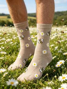 1 Pair Fresh Floral Print Mid-Calf Socks, Comfortable & Durable Casual Socks For All Seasons - Multicolor - View 5