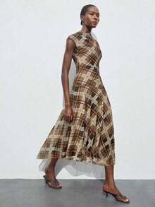 MEXVestido midi con volantes de escote en V sin mangas con estampado bohemio MAIJAMEX LIOG - Marrón 2 - Ver 3