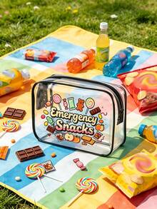 「Emergency Snack」字母印花 PVC 化妝包，拉鍊密封 PVC 旅行收納袋，輕量耐褪色化妝盥洗包，適合女性與女孩，TSA 認證便攜化妝收納盒，易擦拭清潔，適合母親、老師、朋友、護理師等，女性好友禮品袋，學校、度假、旅行必備防水盥洗包 - 彩色 - 查看 7