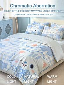 Juego de ropa de cama de 2/3 piezas, juego de funda nórdica con estampado de gato azul a cuadros. Suave, cómodo, amigable con la piel, transpirable, adecuado para todas las estaciones, decoración navideña, regalo de Navidad, disponible en tamaños individual, doble, queen, king, dormitorio, textiles para el hogar minimalista, esencial para volver a la escuela, lavable a máquina, decoración de otoño, suministros para la habitación, 1 funda nórdica con 1/2 fundas de almohada (rellenos no incluidos). - Azul - Ver 6