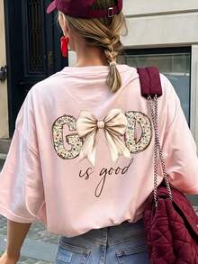 Casual Relaxed Fit Graphic Print Short Sleeve T-Shirt, Soft & Versatile Top For Women Pink Vacation Summer - Pink - View 1