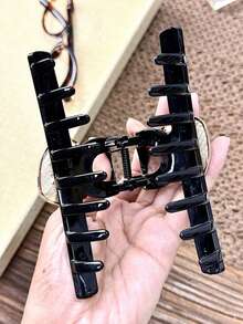 1件大號黑灰色金屬圓形髮夾，適合粗厚髮質，優雅女士髮飾，適合日常佩戴，工作與休閒穿搭皆宜，沙灘抓夾 - 彩色 - 查看 2