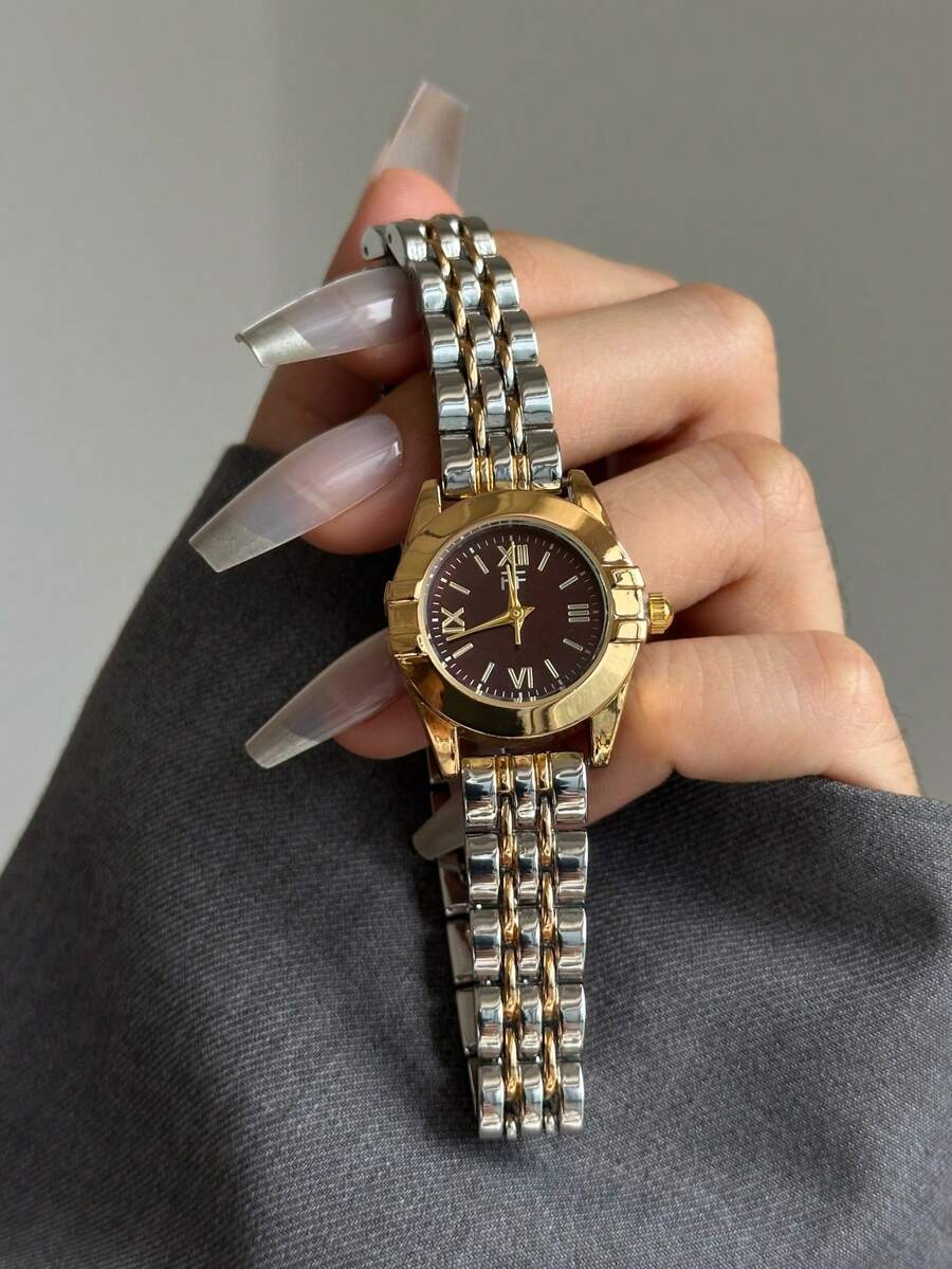 Jam Tangan Quartz Elegan dan Istimewa, Menampilkan Desain Klasik, Sempurna untuk Perjalanan Sehari-hari, Jalan-jalan Santai, dan Acara Sosial. - Perak Emas - View 1