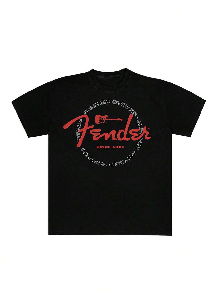 Fender Circle Logo Tee Men's Short Sleeve T-Shirt Men's Pullover Printed Fashionable Pure Cotton Comfortable - Black - View 1