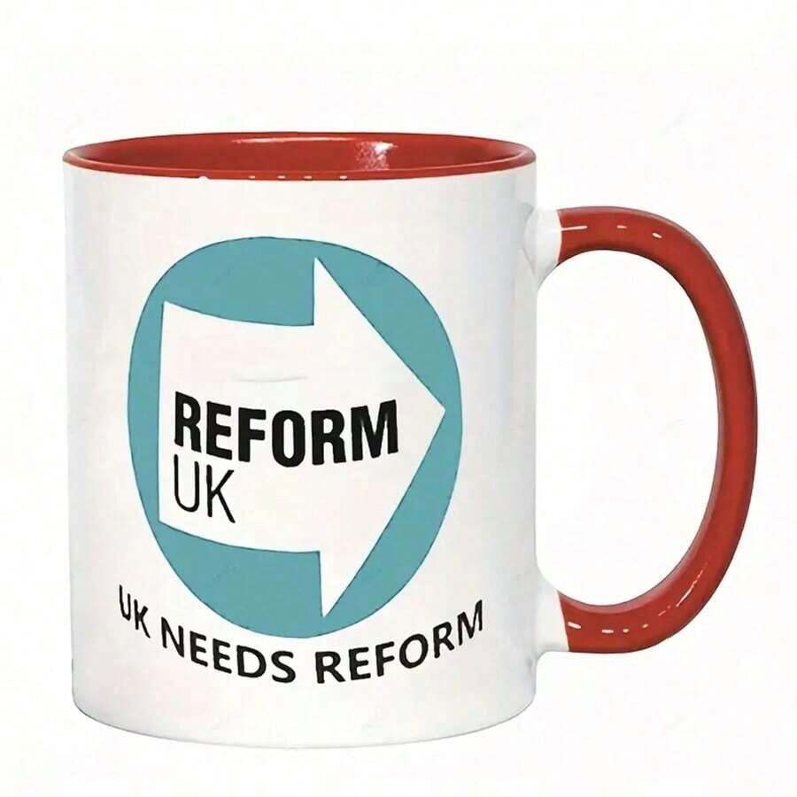 British Protest Themed Ceramic Coffee Mug With Arrow Design And "Reform UK" Slogan - 11oz Black And White Mug With Bold Political Statement, Dishwasher , Ideal Gift For Brexit Supporters, For Office And Home, Multipurpose Set For Hot/Cold Drinks. - Red. - View 1