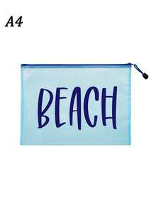 多色防水時尚網格布海灘包,印有「Beach」字樣彩妝包,海灘主題。大容量透明化妝包,附尼龍拉鍊盥洗包 - 輕量,可存放文件、文具、防曬霜、零食、比基尼和海灘必需品。春夏收納,非常適合游泳、海灘、潛水和夏季度假 - 彩色 - 查看 17