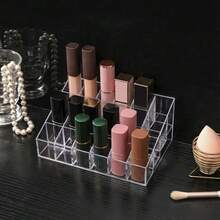 梯形透明化妝品展示架 9/24 格口紅收納架 化妝品整理收納盒 口紅展示架支架 化妝品收納盒 - 查看 7