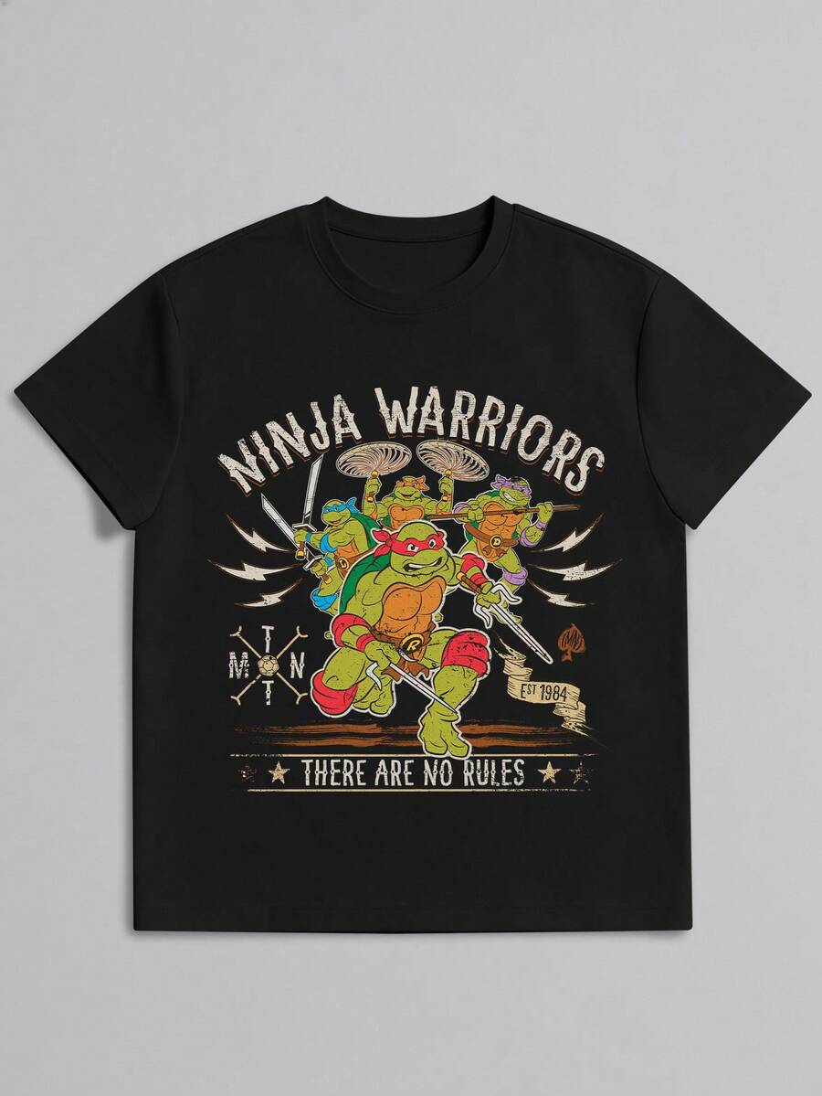 Strevion TEENAGE MUTANT NINJA TURTLES Men's Simple Ninja Turtles Lightning Turtle Graphic Print Lettering Crew Neck Short Sleeve Summer T-Shirt - Black - View 1
