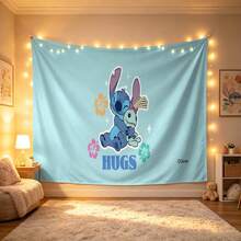 Tấm thảm trang trí tường Disney Lilo & Stitch Cozy Tropical Hugs, màu xanh nhạt dễ thương, chất liệu vải mềm mại, thích hợp cho phòng ngủ, tiệc tùng và chụp ảnh. - 0 - Xem 1