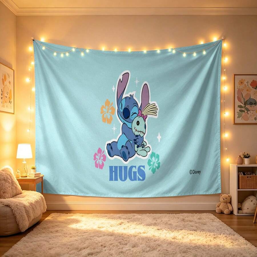 Tấm thảm trang trí tường Disney Lilo & Stitch Cozy Tropical Hugs, màu xanh nhạt dễ thương, chất liệu vải mềm mại, thích hợp cho phòng ngủ, tiệc tùng và chụp ảnh. - 0 - Xem 1