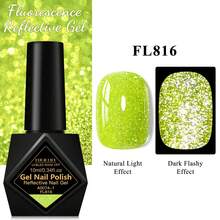 FOUR LILY 1pc Yellow Fluorescent Reflective Glitter Gel Nail Polish , 10ml Neon Color Sparkle Glitter Dark Flashy Laser Gel Polish For Summer Nails, Semi Permanent Soak Off UV Gel Varnish Manicure Nail Supplies Nail Art DIY For Home And Salon - 黃色 - 查看 3