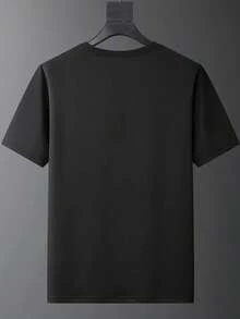 Casual T-Shirt With Round Neck And White Star Print - 黑色 - 查看 2