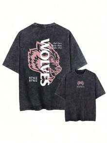 Tops De MujerMen'S Vintage Washed Wolves Graphic T-Shirt |     Fit, Short Sleeve, Round Neck, Blend, Ideal For Gym And Fitness, Casual Summer Tee With Wolf Head Design, Work Tshirt |     Vintage Style Tee |     Blend ShirtLoose And Comfortablesummer Outfits For Women - màu đen - Xem 1