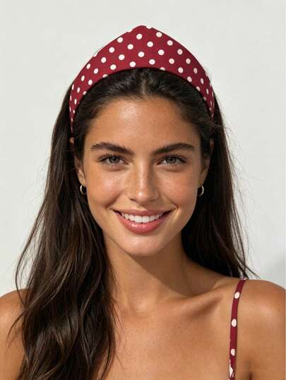 1pc Retro Y2K Style Classic Red Polka Dot Triangle Crown Headband, Suitable For Women's Daily, Travel, Leisure, Holiday Outfit Hair Accessories