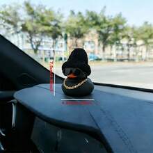 1pc Black Duck Statue With Hat, Glasses And Necklace, Suitable For Car Dashboard, Motorcycle Interior, Holiday Celebration And Gift, Rubber Duck Decor - A - View 4