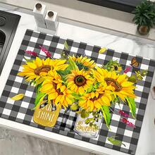 1pc Sunflower Pattern Printed Absorbent Dish Drying Mat, Espresso Machine Countertop Absorbent Mat, Sink Drain Mat, Soft Faucet Absorbent Mat, Sink Cup Mat, Kitchen & Bathroom Accessories - Multicolor - View 7
