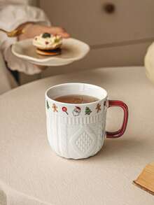 1/2pcs Christmas Sweater Embossed Ceramic Mug, 12oz Scratch-Resistant Durable Coffee Cup, Dishwasher & Microwave ; Home, Office, Party Universal Drinkware; Birthday, Christmas Gift, Vintage Style Tableware, Multi-Function Beverage Cup - Multicolor - View 4