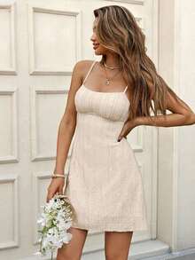 Vestido camisola con recogido en la cintura, tela con textura de jacquard, vestido casual, elegante y de resort para mujer. Vestidos de verano, vestidos de graduación, atuendos d - Negro 2 - Ver 2
