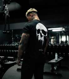 Camiseta Deportiva Gymreapers para Hombre con Diseño de Calavera - Absorbe la Humedad - Manga Corta - Camiseta Deportiva para Correr y Fitness - Corte Ajustado y Secado Rápido - Negro - Ver 8