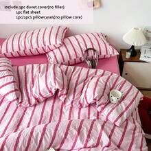 3/4件套床上用品，双面粉白条纹被套，韩式柔软可爱撞色床上用品，舒适耐用易打理，日式简约复古百搭卧室套装，四季皆宜，包含1件被套（不含填充物）、1件床单、1/2件枕套（不含填充物）。 - 墨染-粉 - 查看 4