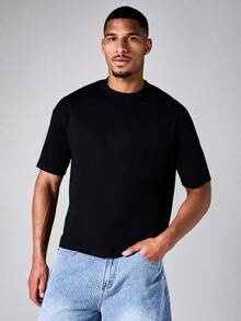 Camiseta gráfica con logotipo de la marca , cuello redondo, manga corta, corte holgado, estampado en la parte superior de la espalda, estilo casual de verano, ropa de calle. V58L - Negro - Ver 5