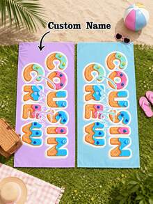 1pc Personalized Children's Beach Towel With Customizable Name, Perfect Summer Birthday Gift, Suitable For Various Summer Occasions. Beach Towel And Accessories, Ideal For Beach, Swimming Pool, Travel, Camping, Yoga And More. - Multicolor - View 1