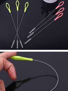 5/1pc Flexible Stainless Steel Straw Cleaning Brush, Soft Bristle Glass Tube Cleaning Brush, Bottle Brush, Reusable Long Handle (Random Color) - Multiple Styles - View 3