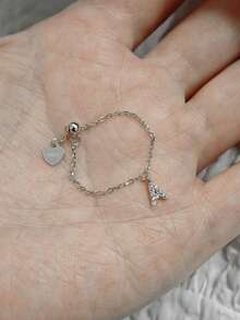 1pc S925 Sterling Silver 26 Initial Letter A-Z Adjustable Chain Ring, Letter Ring, Suitable For Women Girls Daily Wear, Best Gift For Mom, Sister, Girlfriend - Ring - View 6