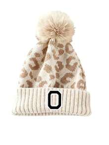 1 chiếc mũ len beanie nữ họa tiết da báo chữ A-Z thời trang, mũ len dệt dày lông xù phong cách casual cho mùa thu đông - Nhiều màu - Xem 31