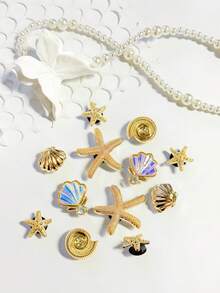 20件米色鞋飾（海星、花朵、貝殼、蝴蝶結）適用於打孔拖鞋DIY裝飾配件，完美搭配單品，生日、節日、派對禮物首選 - 金色 - 查看 6