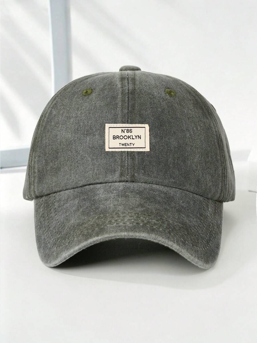 1pc QZ-2224 Black N'86 BROOKLYN TWENTY Washed Baseball Cap, 1pc QZ-2224 Yellow N'86 BROOKLYN TWENTY Washed Baseball Cap, 1pc QZ-2224 Gray N'86 BROOKLYN TWENTY Washed Baseball Cap, Adjustable Outdoor Sun Protection Casual Hat, Suitable For Spring/Autumn Travel, Beach, Y2K Style For Boys & Girls - Army Green - View 1