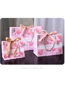 5PCS Rose Flower Series Pink Handheld Gift Bags, Holiday Birthday Gift Bags, Universal Ribbon Gift Packaging Bags - Multicolor - View 3