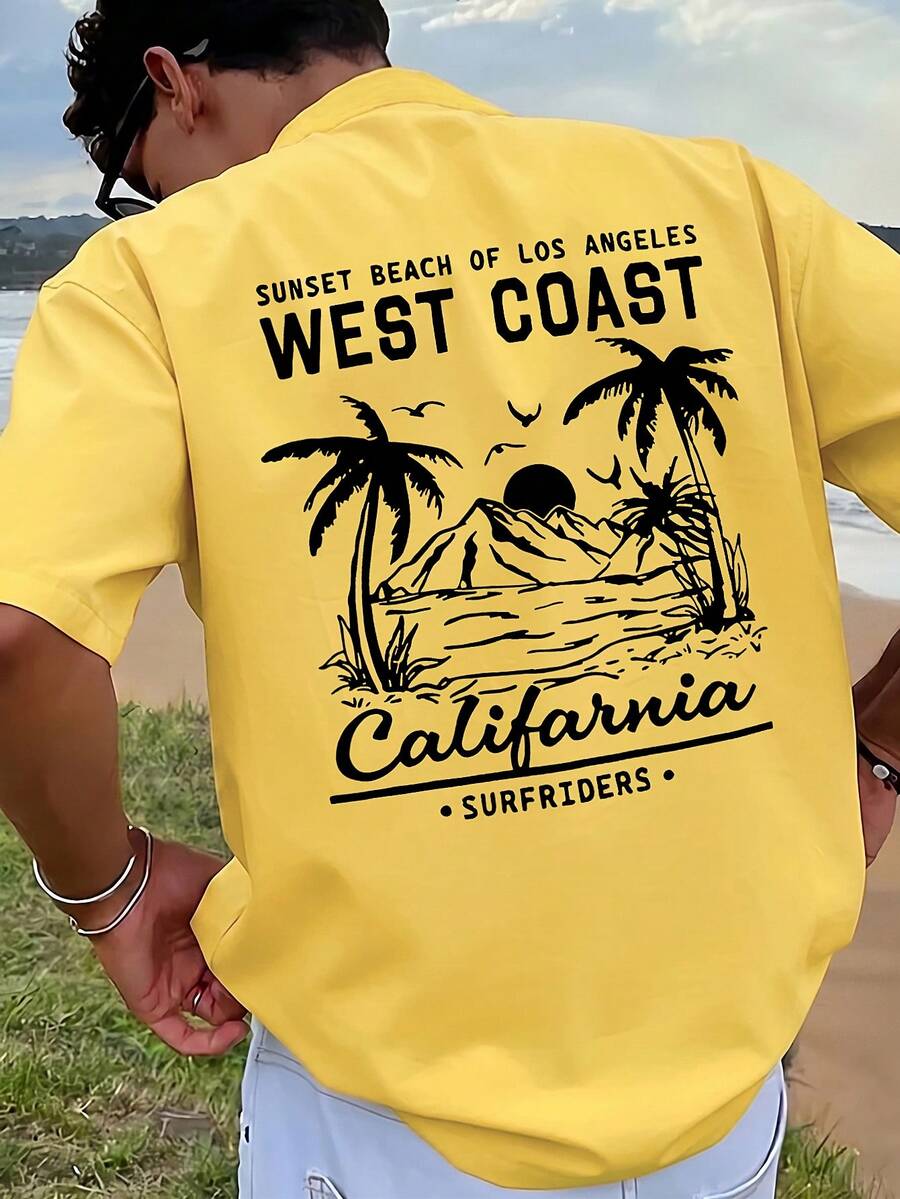 SU ER Men's Fashionable Printed Loose Short Sleeve T-Shirt | Exquisite Design | Summer Essential | Easy To Match, Showcasing Your Style - Yellow - View 1