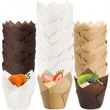 50pcs Natural Tulip Cupcake Liners, Parchment Paper Muffin Cups, Standard Tulip Cupcake Wrappers, Grease-Proof Cupcake Baking Cups, Suitable For Parties, Christmas - A-Colorful - View 2
