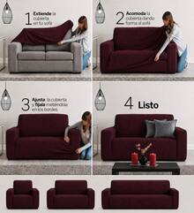 3-Piece Adjustable Stretch Sofa Cover Set - Burgundy - View 6