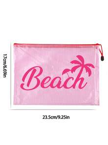 多色防水時尚網格海灘包，印有「Beach」椰子樹、遮陽傘圖案的化妝包，海灘主題。大容量透明化妝包，尼龍拉鍊盥洗包，-輕巧，春/夏收納，適合游泳、海灘、潛水和夏季度假，返校，輕巧防曬收納包，適合朋友、家人、閨蜜、同學。完美的生日、節日、派對、婚禮（伴娘）、母親節、教師節禮物和紀念品 - 彩色 - 查看 19