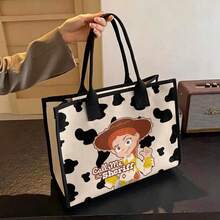Miniso Toy Story Jessie Tote Bag - "Call Me The Sheriff" Print Canvas Shoulder Bag, Large Capacity Handbag For Work, School, Travel & Shopping - Black - View 3