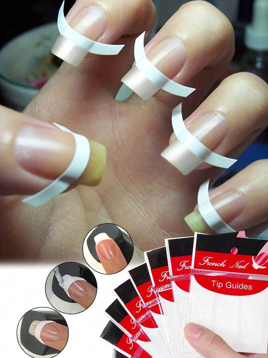 480 miếng/10 tờ hình dán móng tay kiểu Pháp, hình sóng, hình lưỡi liềm, hình học bất đối xứng, dụng cụ chăm sóc móng. - A - Xem 1