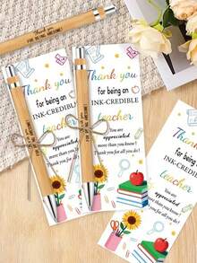 10/5/1 Set Back To School Ballpoint Pen Set, Colorful Thank You Bookmarks, Hemp Rope, Black Ink Pens, Back To School Gift Set, School Supplies, Back To School Ballpoint Pens, Suitable For Back To School Gifts, Gifts For Teachers, Colleagues And Friends - Multicolor - View 6