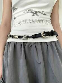 Retro Punk Style Metal Rivet Decor Belt, Fashionable Accessory For Skirts - Black - View 5