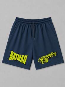 Strevion Men's Summer Batman Car Graphic Print Casual Sports Shorts - Navy Blue - View 1
